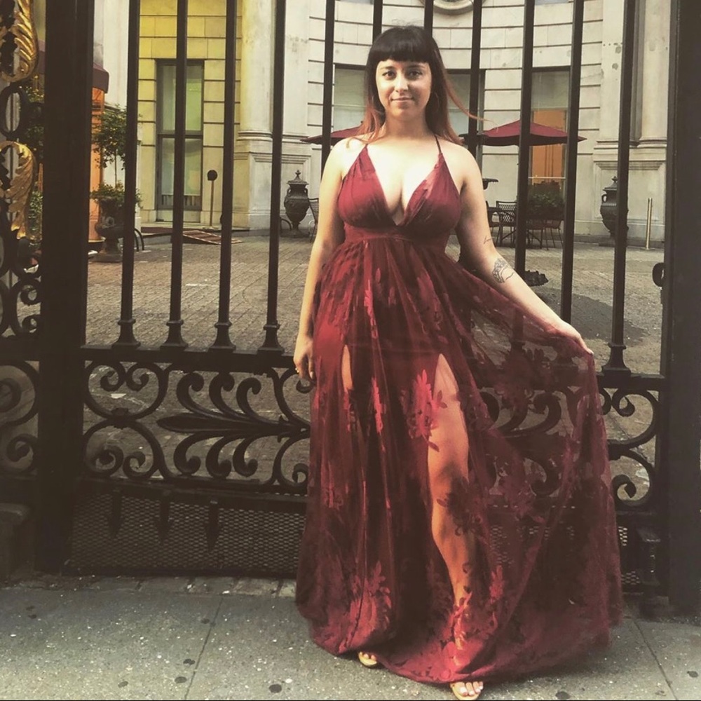 Burgundy evening dress